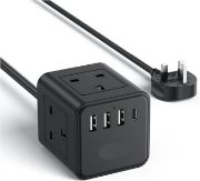 Picture of Cube Extension Lead with 4 USB Slots, 4 Way Multi Plug Extension Cable with Child Safety UK Desktop Power Extension Socket