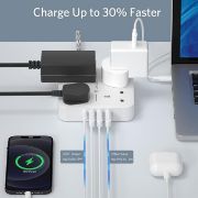 Picture of Extension Lead with 4 Way Outlets, 3250W 13A Power Strip, 1.8M Braided Extension Cord, 1 USB-C and 3 USB Slots, Multi Power Plug Extension for Home and Office, White