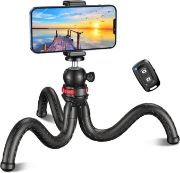 Picture of phone tripod, Flexible Mini Selfie Stick Tripod with Wireless Remote, 360° Rotating Portable Camera Tripod Stand Compatible with Cellphones