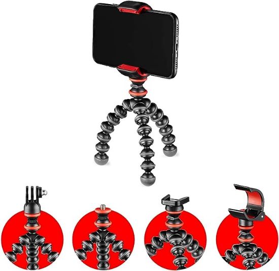 Picture of GorillaPod Starter Kit, Versatile Mini Flexible Tripod with Universal Smartphone Clamp, GoPro Mount, Torch Light Mount