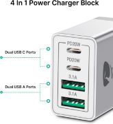 Picture of USB C Plug, 40W 4-Port USB C Fast Charger Plug Dual Port PD Power Adapter + QC Wall Charger, Multi USB Plug UK Type C Charging Plug for iPhone 14 Pro Max 13 12 11 