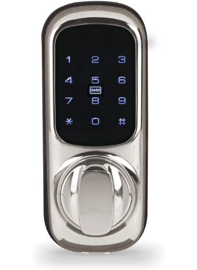 Picture of Keyless Connected Door Lock - Chrome - No Key Needed, Lock/Unlock with PIN Code, Key Tag, Key Fob, Key Card, Phone Tag