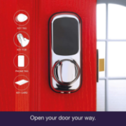 Picture of Keyless Connected Door Lock - Chrome - No Key Needed, Lock/Unlock with PIN Code, Key Tag, Key Fob, Key Card, Phone Tag