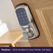 Picture of Keyless Connected Door Lock - Chrome - No Key Needed, Lock/Unlock with PIN Code, Key Tag, Key Fob, Key Card, Phone Tag