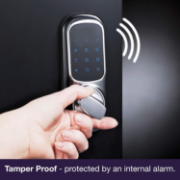 Picture of Keyless Connected Door Lock - Chrome - No Key Needed, Lock/Unlock with PIN Code, Key Tag, Key Fob, Key Card, Phone Tag