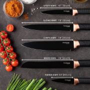 Picture of Kitchen Knife Block Set Copper 5 Piece Set with Knives Clear Acrylic Block Stainless Steel Blades