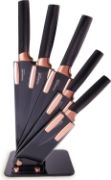 Picture of Kitchen Knife Block Set Copper 5 Piece Set with Knives Clear Acrylic Block Stainless Steel Blades