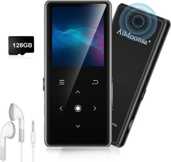 Picture of 128GB MP3 Player with Bluetooth 5.2, AiMoonsa Music Player with Built-in HD Speaker, Earphones Included