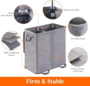 Picture of Double Laundry Hamper with Lid and Removable Laundry Bags, Large Collapsible 2 Dividers Dirty Clothes Basket