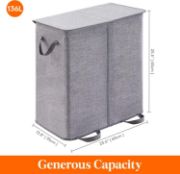 Picture of Double Laundry Hamper with Lid and Removable Laundry Bags, Large Collapsible 2 Dividers Dirty Clothes Basket