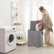 Picture of Double Laundry Hamper with Lid and Removable Laundry Bags, Large Collapsible 2 Dividers Dirty Clothes Basket