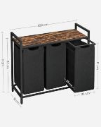 Picture of Laundry Basket, 3-Compartment Laundry Hamper, Pull-Out and Removable Laundry Bags, Laundry Sorter, Shelf, Metal Frame