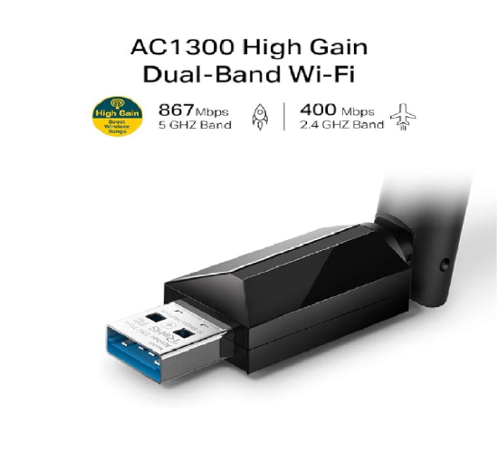 Picture of AC1300 High Gain USB 3.0 Wi-Fi Dongle, Dual Band MU-MIMO Wi-Fi Adapter with 5dBi Antenna for PC/Desktop/Laptop