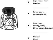 Picture of Semi-Flush Mount Ceiling Light Metal Hanging Fixture Pendant Lighting for Indoor, Black