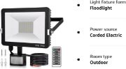 Picture of 30W LED Security Floodlight with PIR Motion Sensor & IR Remote, 3000LM Cool White Outdoor Light, IP66 Waterproof