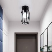 Picture of Retro black cylinder hollow art design Semi Flush Mount Ceiling Light Fixture E27 single head simple Ceiling Lamp