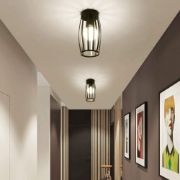 Picture of Retro black cylinder hollow art design Semi Flush Mount Ceiling Light Fixture E27 single head simple Ceiling Lamp