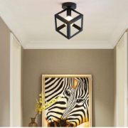 Picture of Industrial Style Cube Ceiling Light, Metal Geometric Cube Pendant Light, Modern Square Hanging Light Fixture for Hallway Dining Room Kitchen