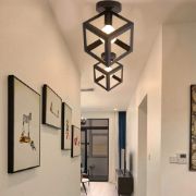 Picture of Industrial Style Cube Ceiling Light, Metal Geometric Cube Pendant Light, Modern Square Hanging Light Fixture for Hallway Dining Room Kitchen