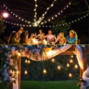 Picture of LED Outdoor Festoon Lights Mains Powered, 25FT Globe String Lights with E12 Socket, 25Pcs G40 1W Plastic Bulbs Festoon Lights